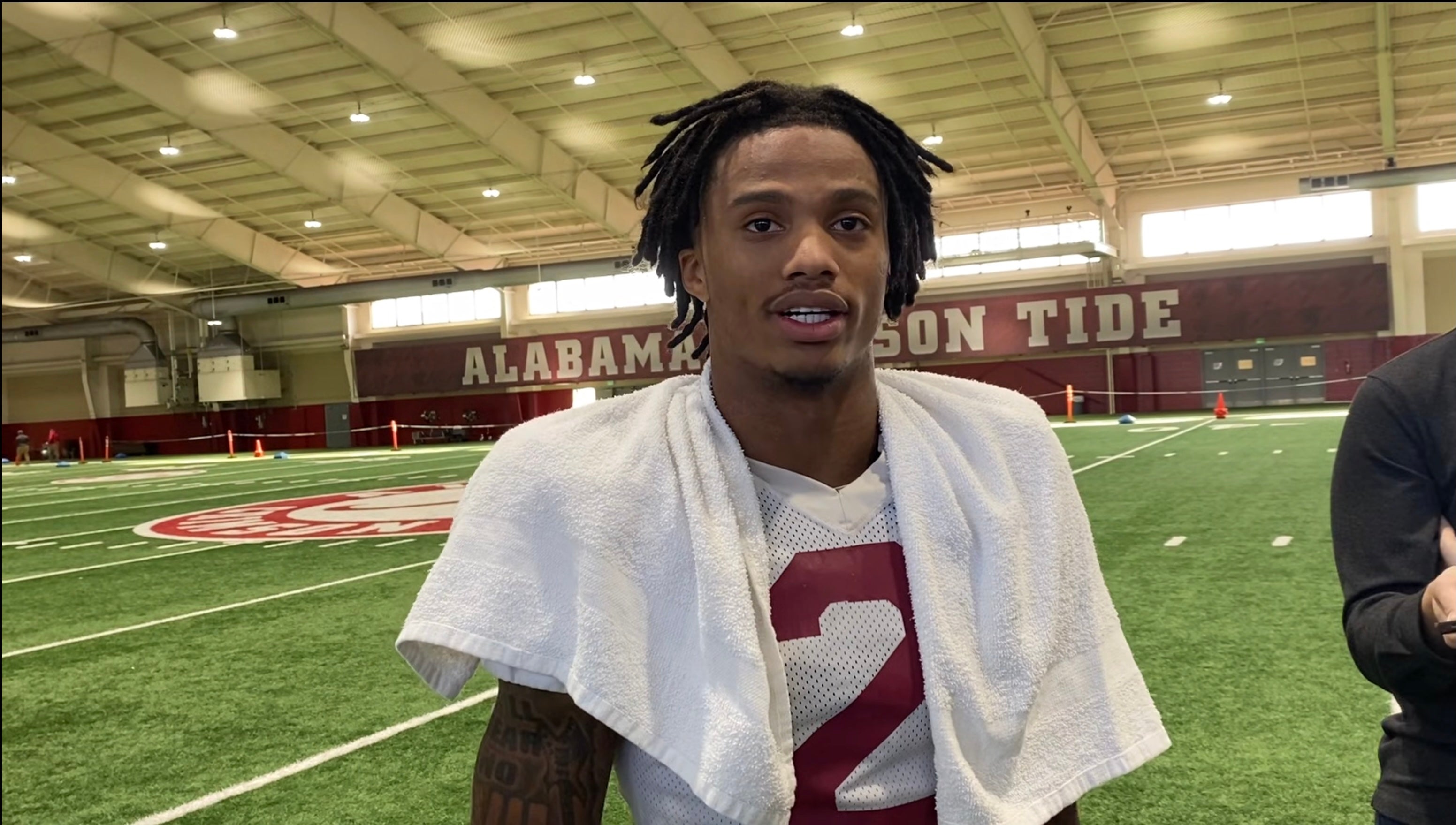 Alabama Crimson Tide WR Ryan Williams speaks to the media following practice ahead of College Football Playoff game against Oklahoma, 12/12/2025.