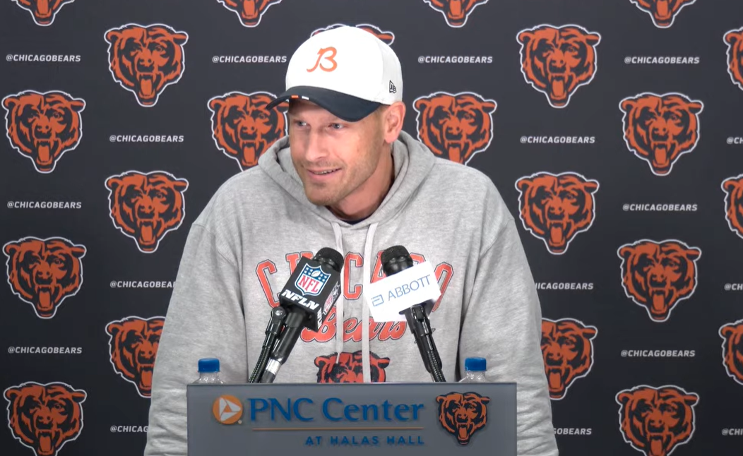 Chicago Bears head coach Ben Johnson speaks with reporters before practice on Wednesday.