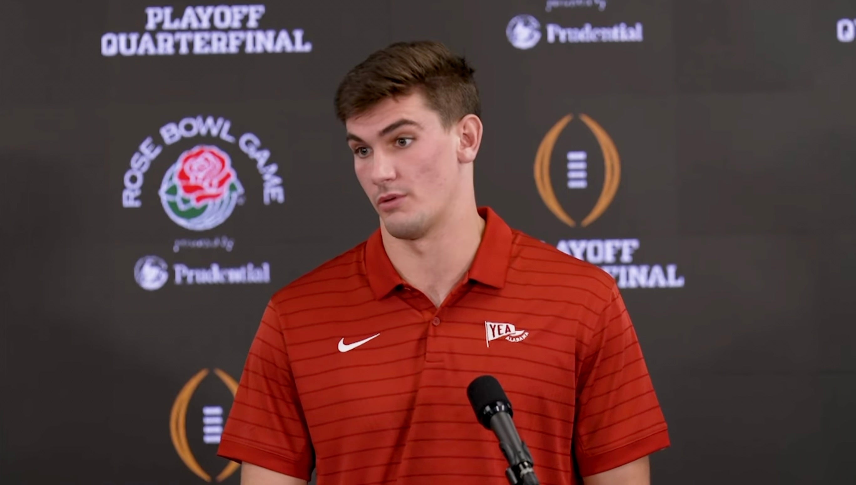 Alabama QB Ty Simpson speaks to the media ahead of Rose Bowl vs. Indiana Hoosiers, 12/27/2025.