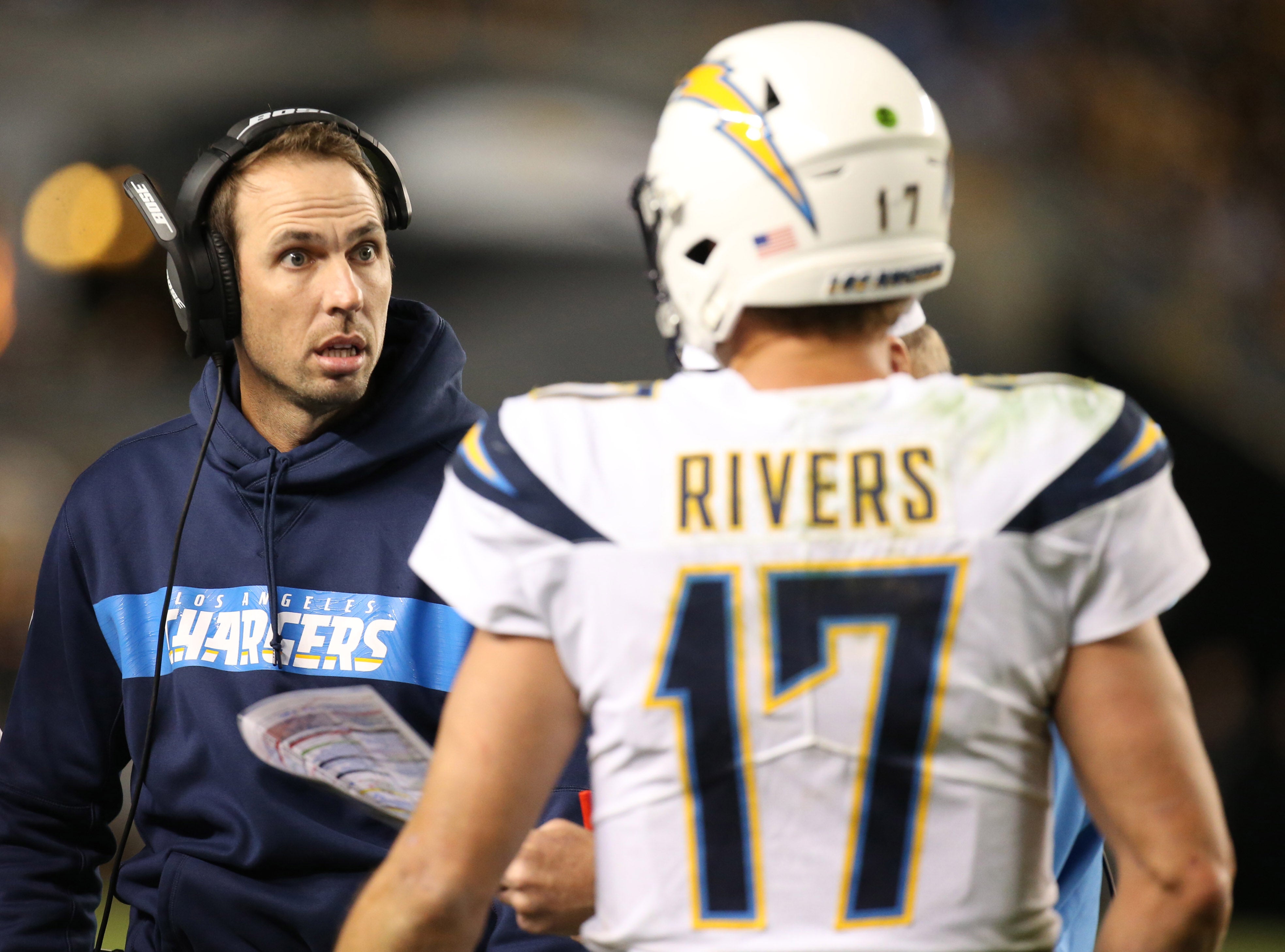 Colts head coach Shane Steichen and QB Philip Rivers back in 2018 when they were together with the Chargers