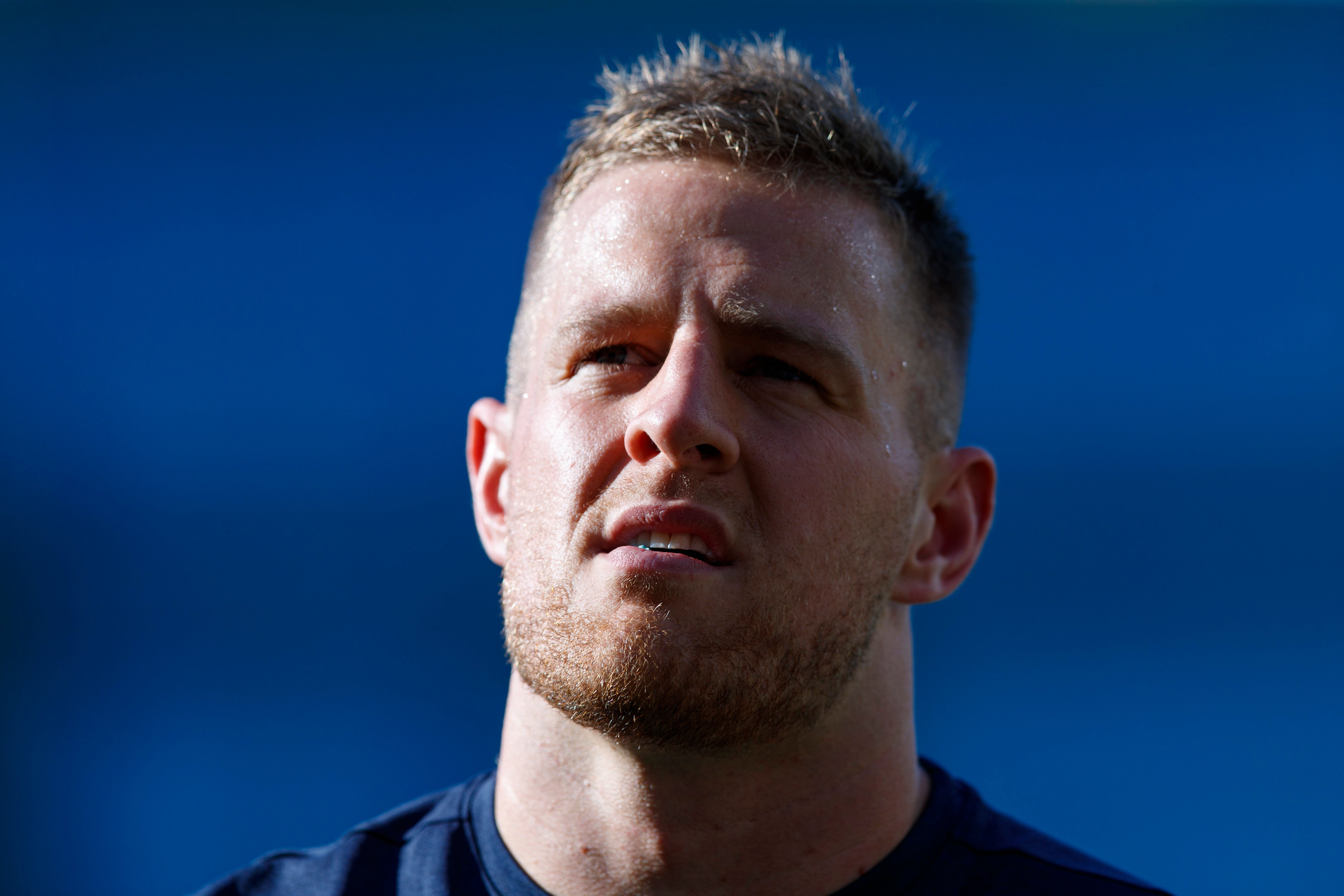 Aug 8, 2019; Green Bay, WI, USA; Houston Texans defensive end J.J. Watt (99) looks on while playing catch with fans prior to the game against the Green Bay Packers at Lambeau Field.