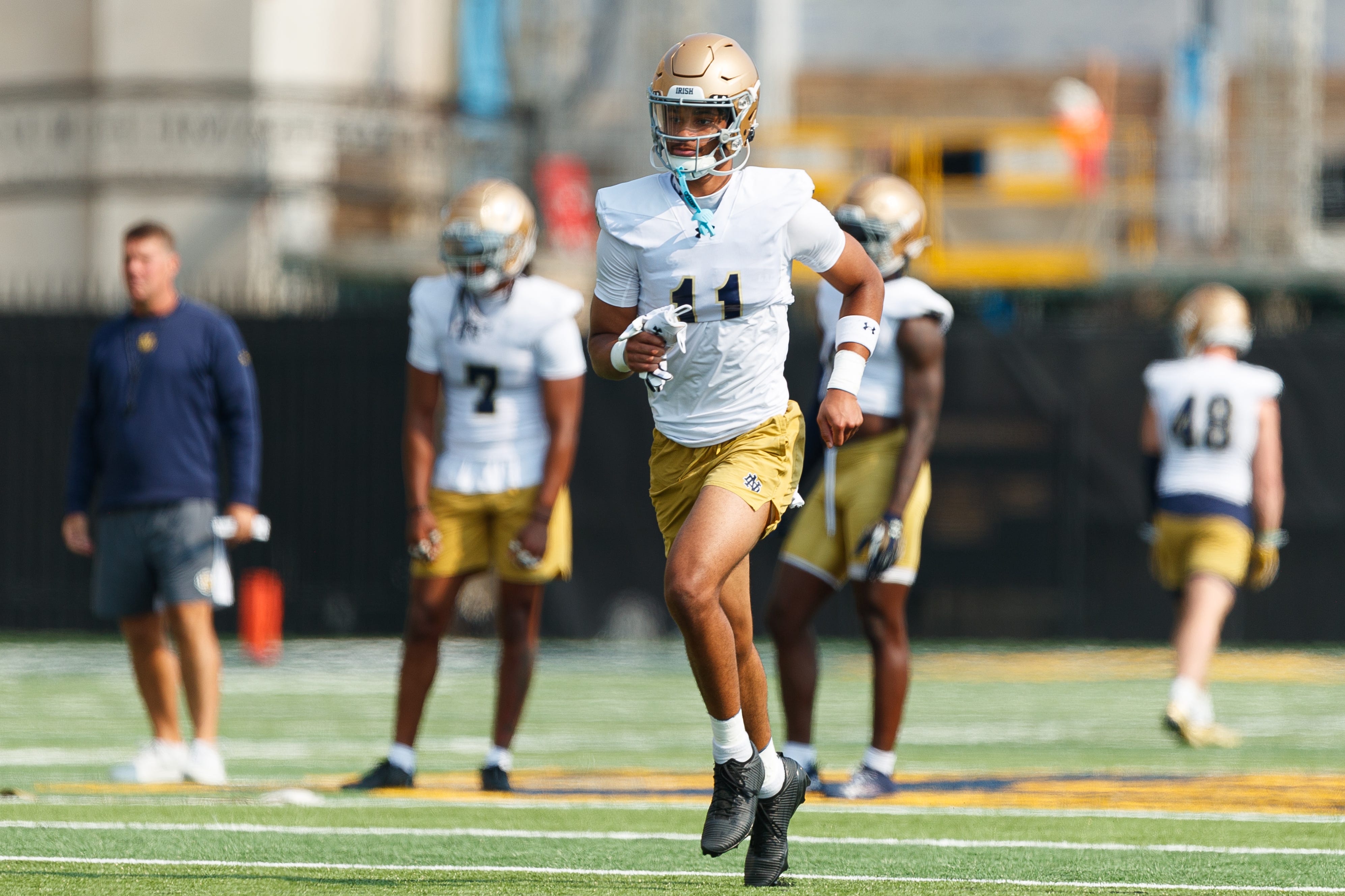 Notre Dame defensive back JaDon Blair (11) during a football practice at Irish Athletic Center on Friday, Aug. 1, 2025, in South Bend.