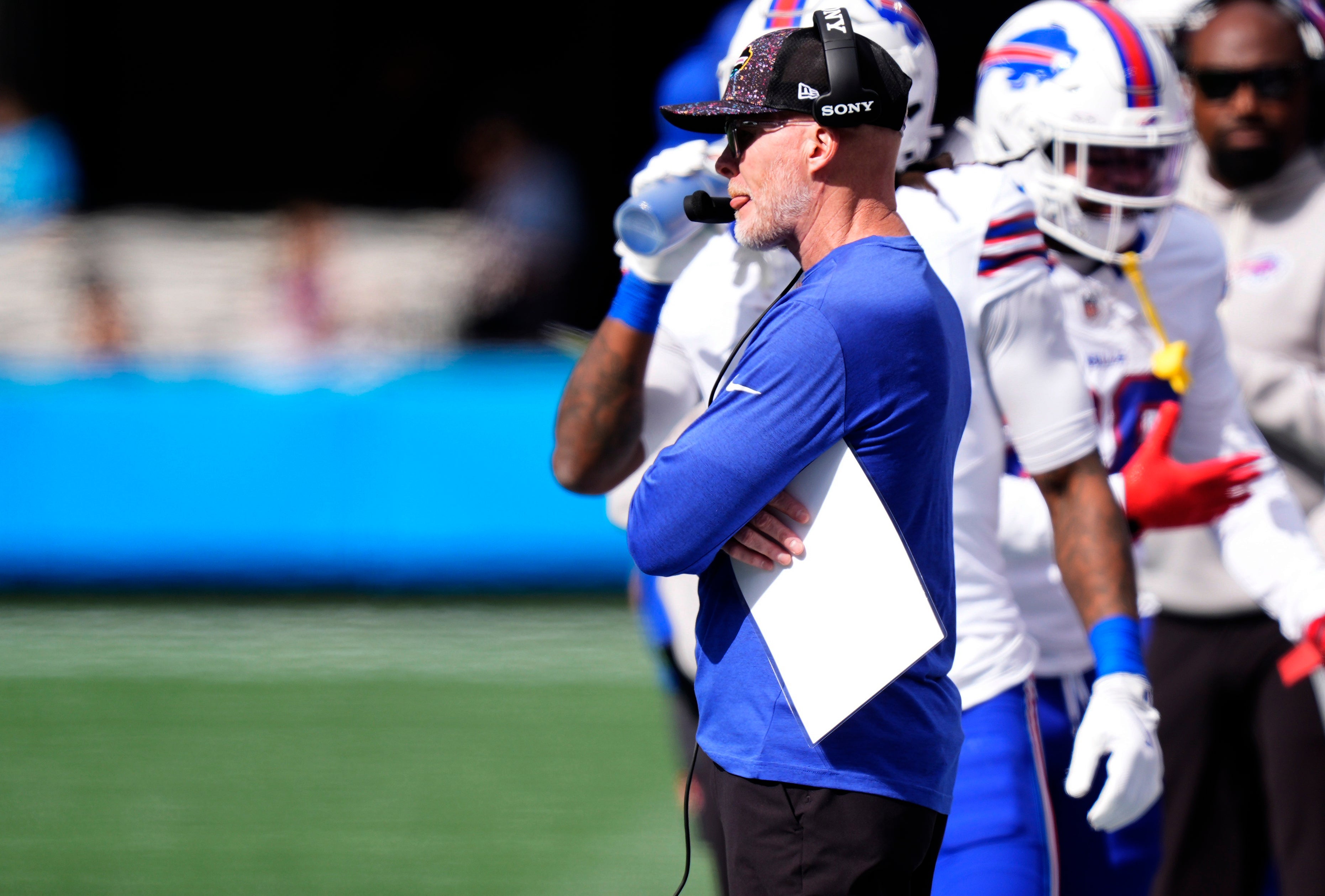 Oct 26, 2025; Charlotte, North Carolina, USA; Buffalo Bills head coach Sean McDermott during the first half against the Carolina Panthers at Bank of America Stadium.