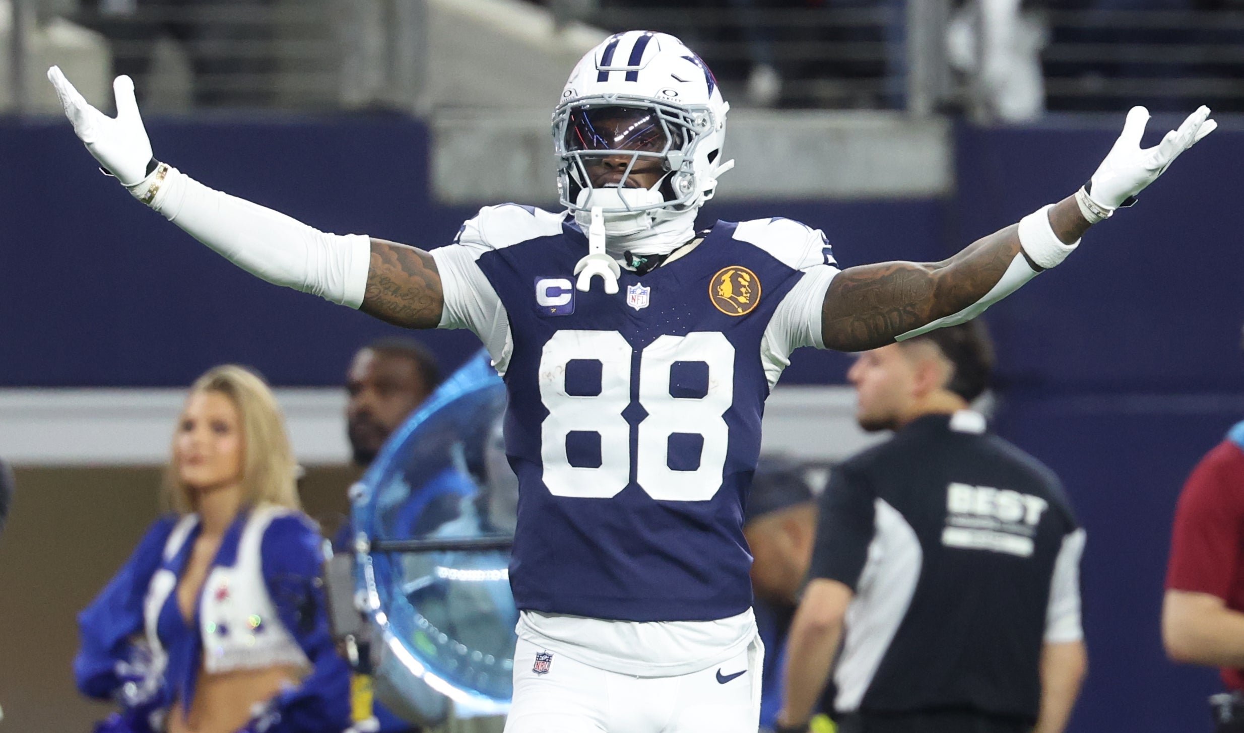 Arlington, Texas, USA; Dallas Cowboys wide receiver CeeDee Lamb (88) celebrates after a play against the Kansas City Chiefs during the third quarter at AT&T Stadium.
