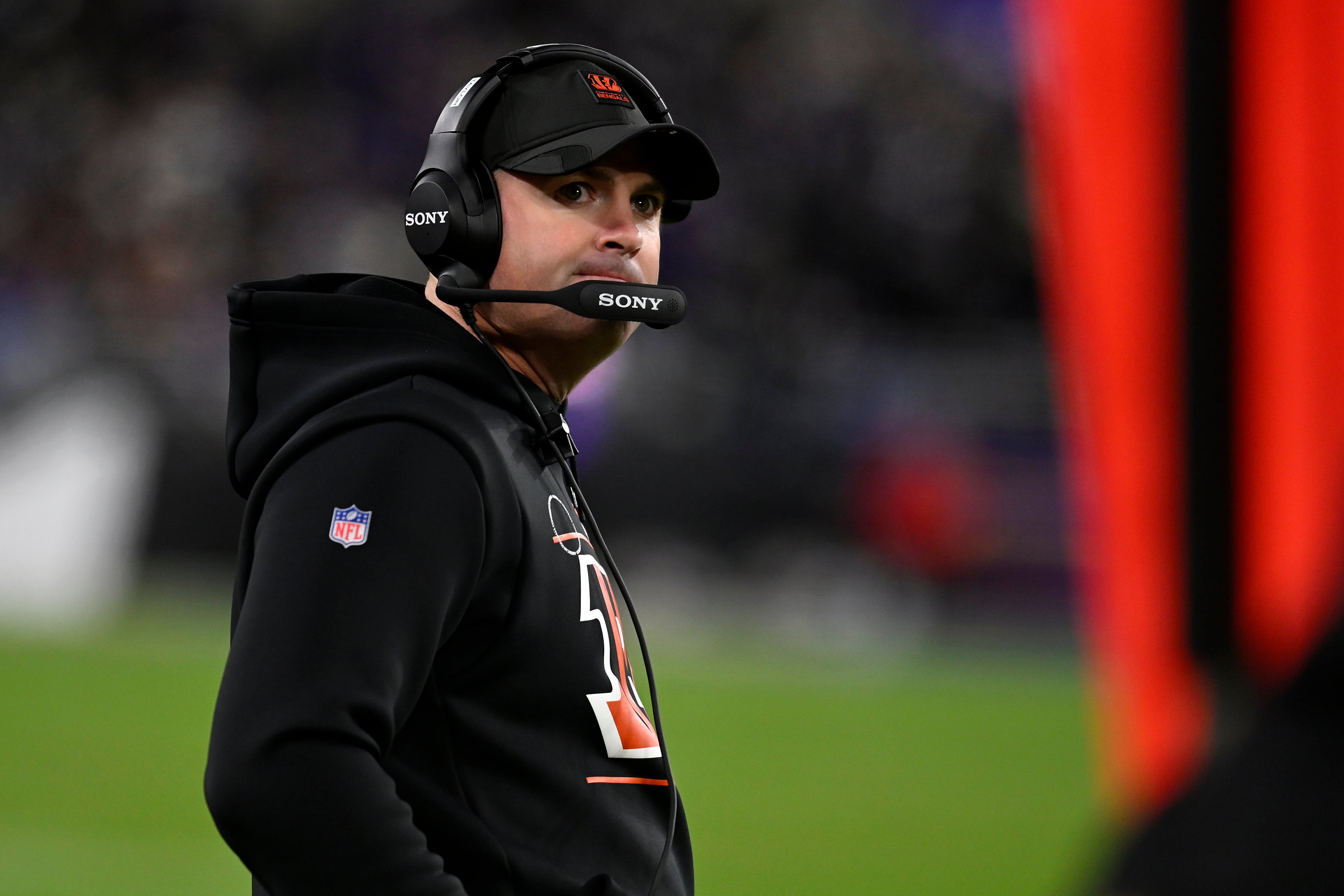 Nov 27, 2025; Baltimore, Maryland, USA; Cincinnati Bengals head coach Zac Taylor during the first half at M&T Bank Stadium.