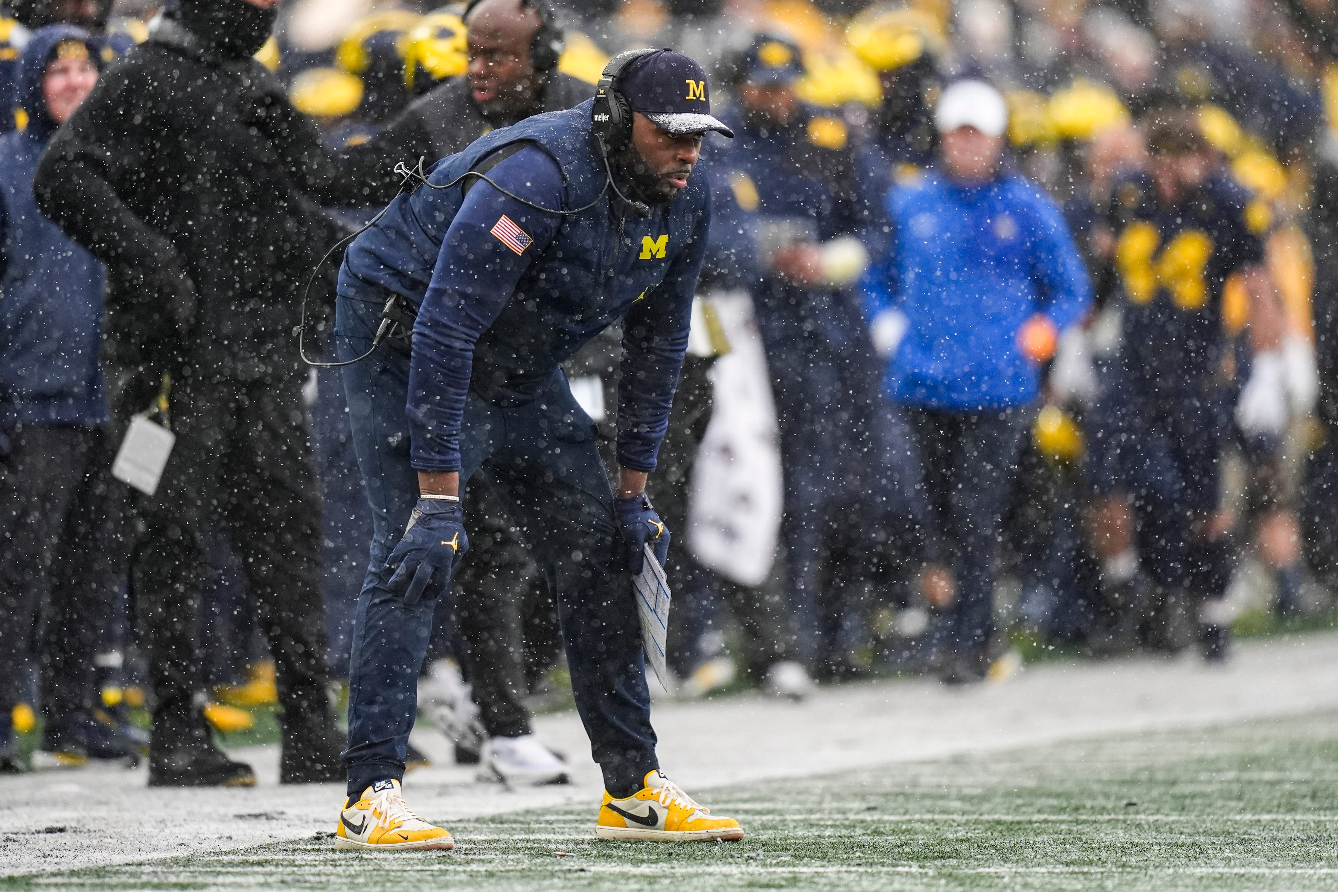 Michigan head coach Sherrone Moore watches a play against Ohio State during the second half at Michigan Stadium in Ann Arbor on Saturday, Nov. 29, 2025.