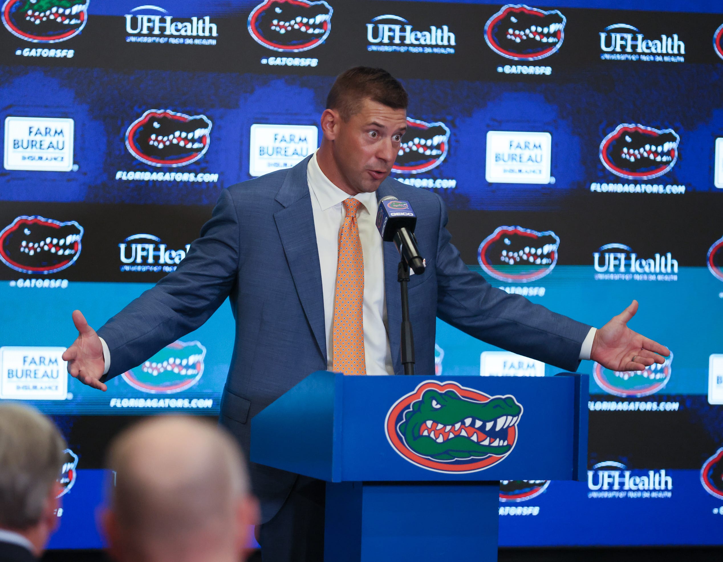 New UF head football coach Jon Sumrall speaks during a press conference at the James W. “Bill” Heavener Football Training Center in Gainesville, FL on Monday, December 1, 2025.