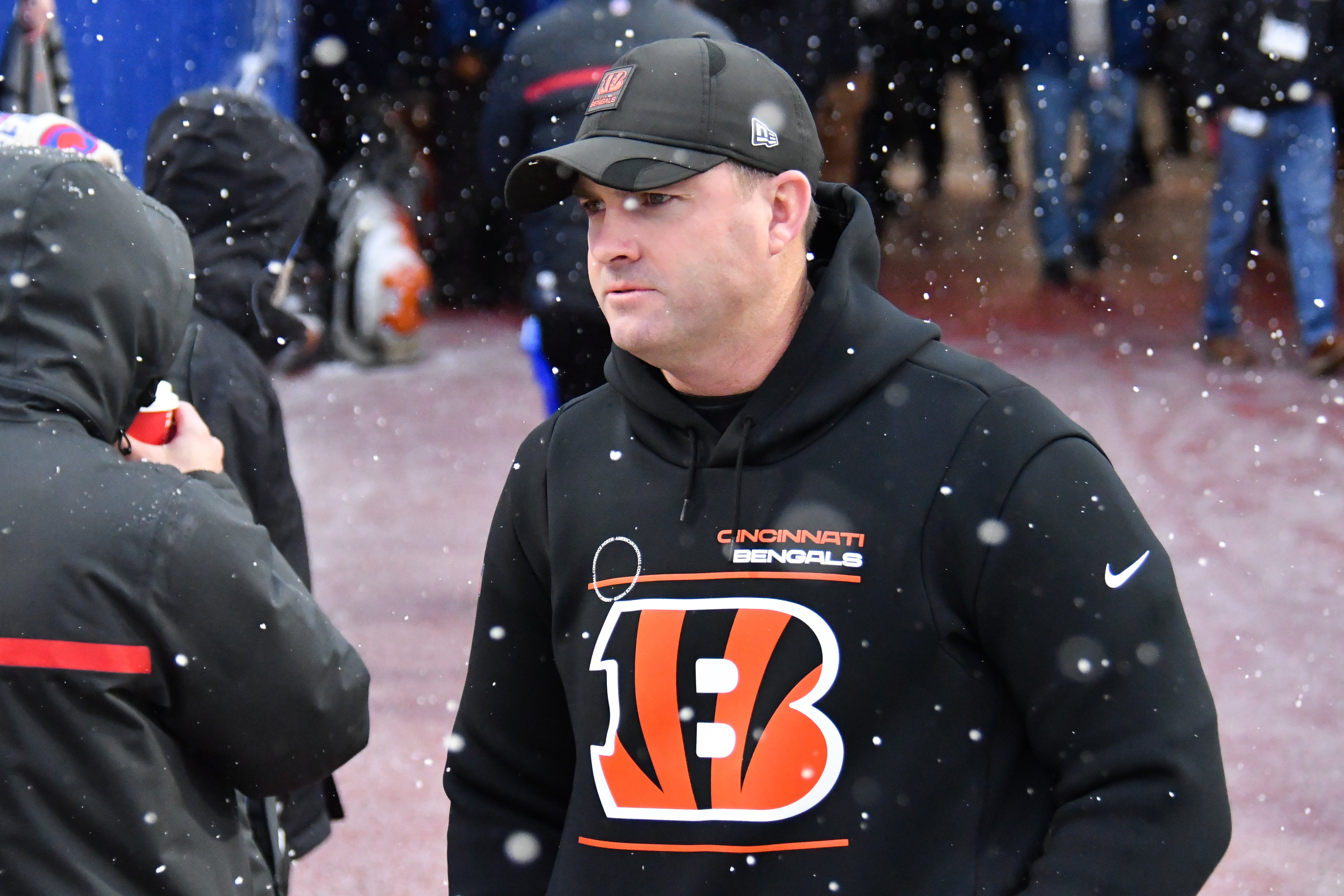 Dec 7, 2025; Orchard Park, New York, USA; Cincinnati Bengals head coach Zac Taylor looks on before the game against the Buffalo Bills at Highmark Stadium.