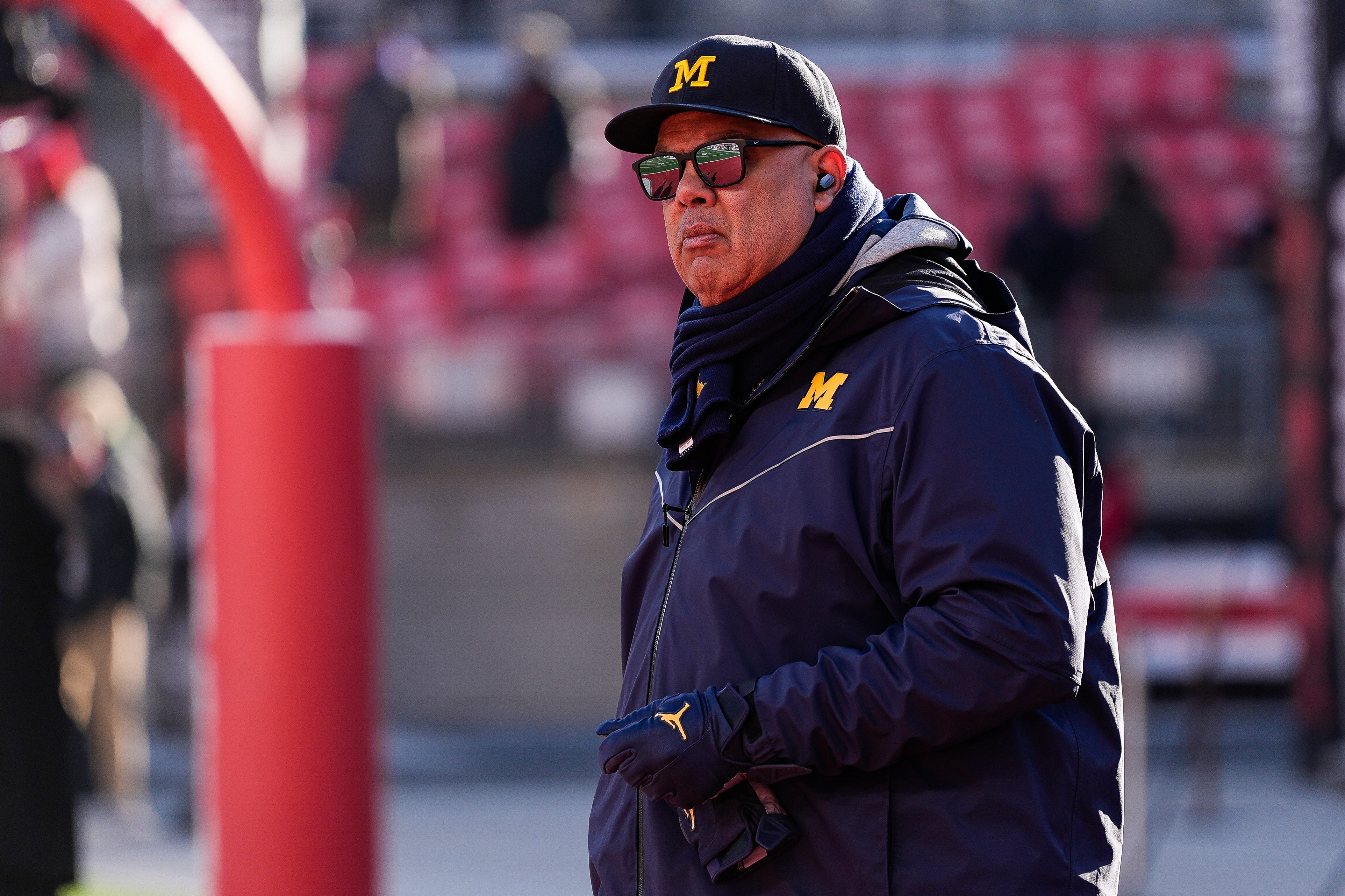 Michigan athletic director Warde Manuel looks on during warmups before the game between Ohio State and Michigan at Ohio Stadium in Columbus, Ohio on Saturday, Nov. 30, 2024.
