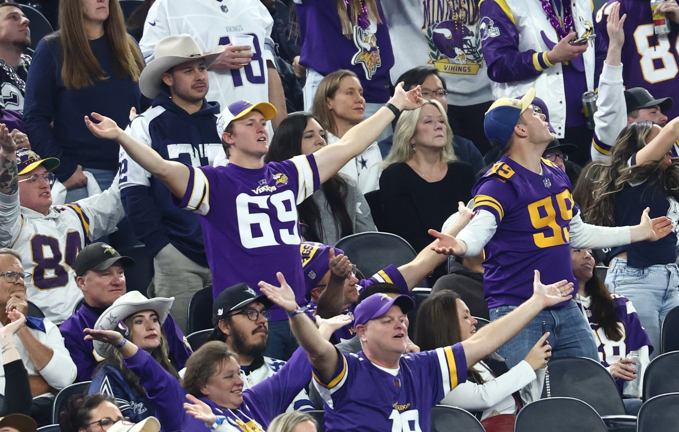 Dec 14, 2025; Arlington, Texas, USA; Minnesota Vikings fans during the second half against the Dallas Cowboys at AT&T Stadium.
