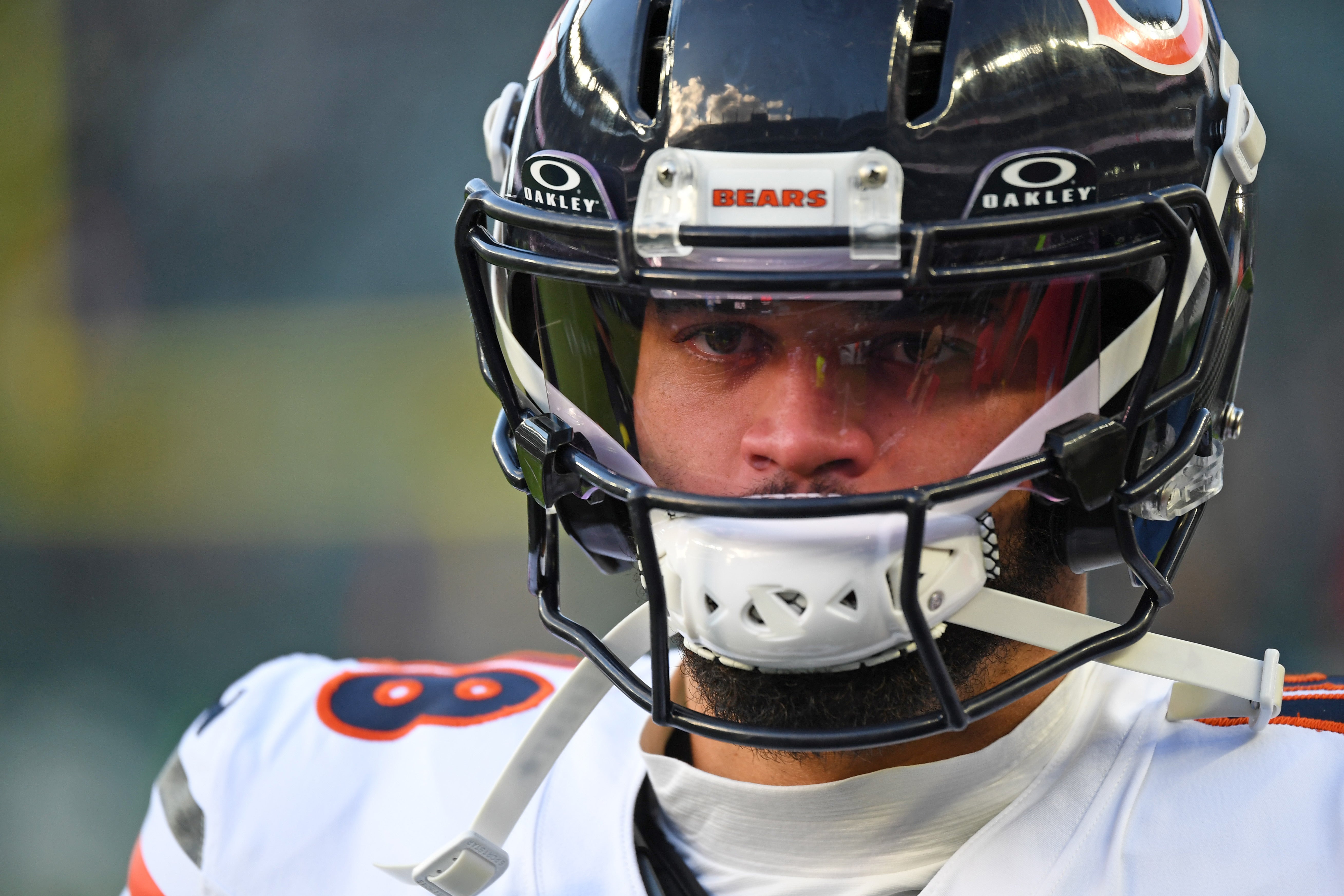 Nov 28, 2025; Philadelphia, Pennsylvania, USA; Chicago Bears quarterback Caleb Williams (18) against the Philadelphia Eagles at Lincoln Financial Field.