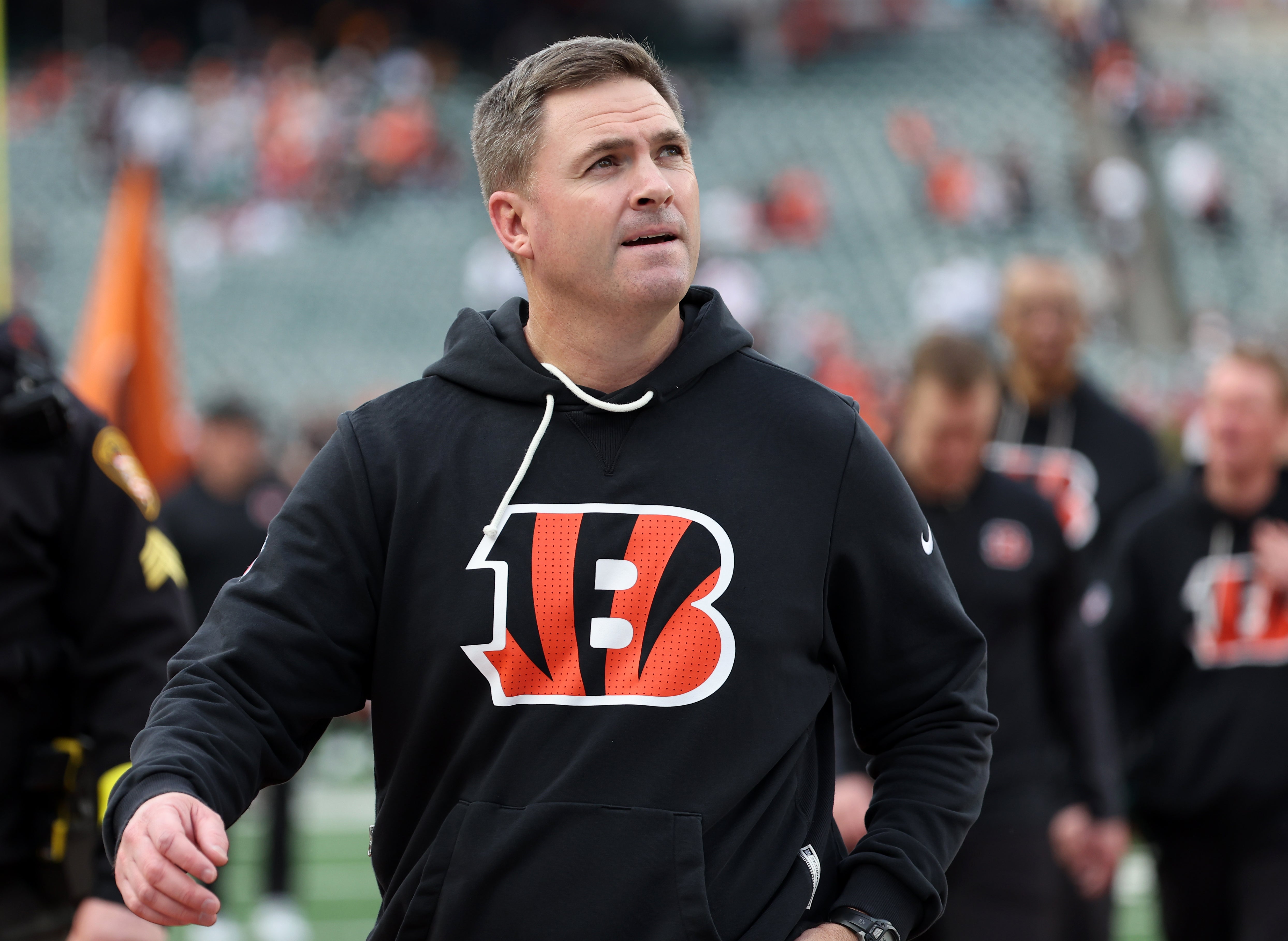 Dec 28, 2025; Cincinnati, Ohio, USA; Cincinnati Bengals head coach Zac Taylor after a game against the Arizona Cardinals at Paycor Stadium.