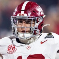 Dec 19, 2025; Norman, OK, USA; Alabama Crimson Tide defensive back Bray Hubbard (18) against the Oklahoma Sooners during the CFP National Playoff First Round at Gaylord Family Oklahoma Memorial Stadium.