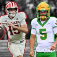 Indiana Hoosiers quarterback Fernando Mendoza and Oregon Ducks quarterback Dante Moore.