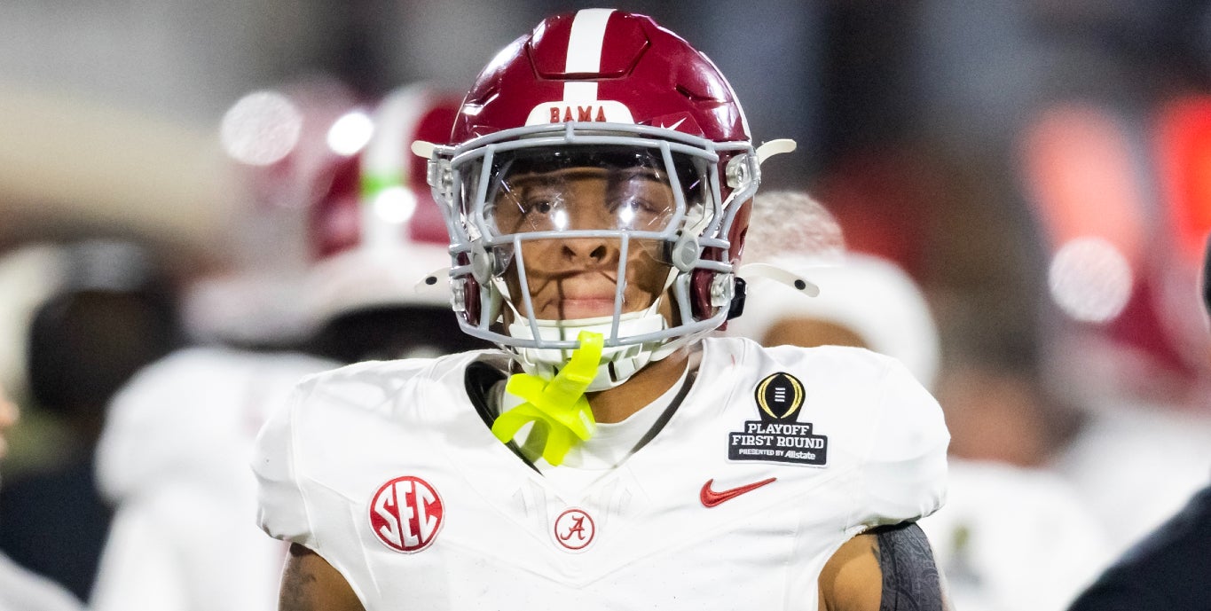 Dec 19, 2025; Norman, OK, USA; Alabama Crimson Tide defensive back Red Morgan (16) against the Oklahoma Sooners during the CFP National Playoff First Round at Gaylord Family Oklahoma Memorial Stadium.