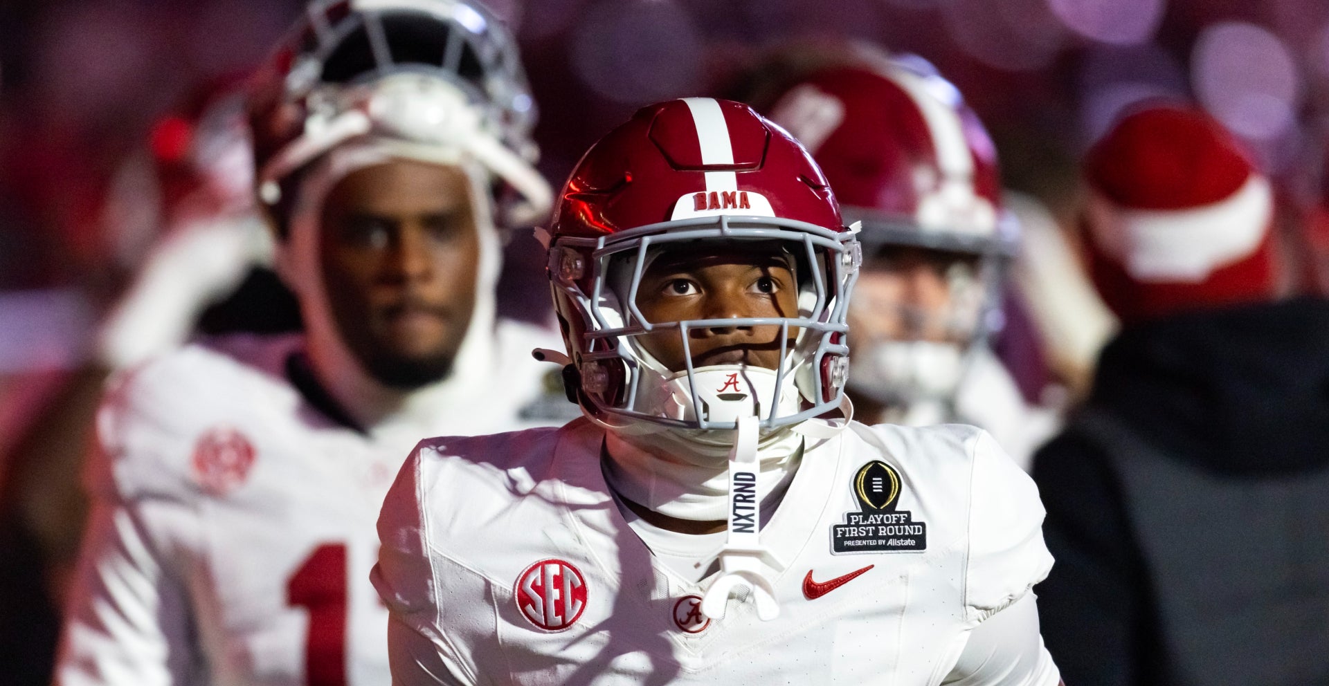 Dec 19, 2025; Norman, OK, USA; Alabama Crimson Tide wide receiver Rico Scott (11) against the Oklahoma Sooners during the CFP National Playoff First Round at Gaylord Family Oklahoma Memorial Stadium.