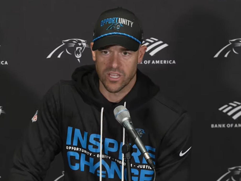 Carolina Panthers head coach Dave Canales speaks with reporters following Week 18 loss.