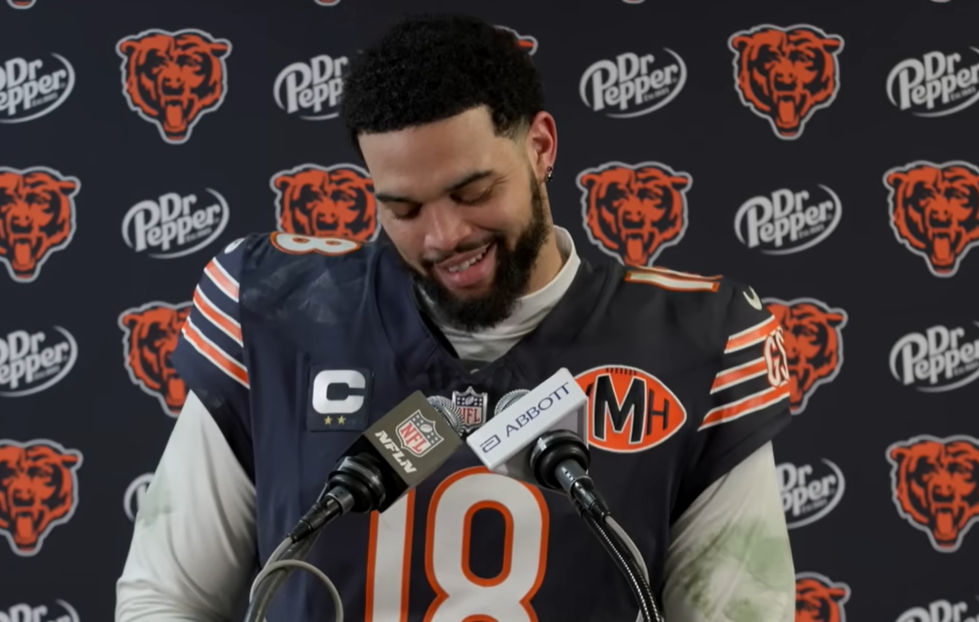 Chicago Bears quarterback Caleb Williams speaks with reporters following comeback playoff win over the Green Bay Packers.
