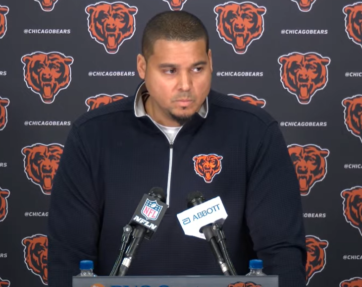 Chicago Bears general manager Ryan Poles speaks to the media ahead of the 2026 offseason.