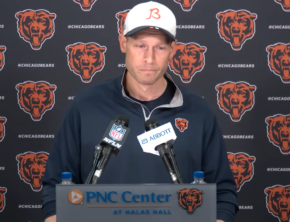 Chicago Bears head coach Ben Johnson speaks with reporters during his end-of-season media availability.