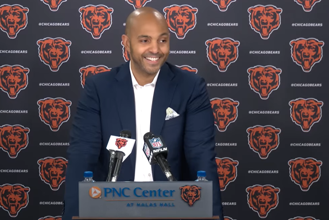 Chicago Bears assistant general manager Ian Cunningham speaks with the media ahead of the 2025 NFL Draft.