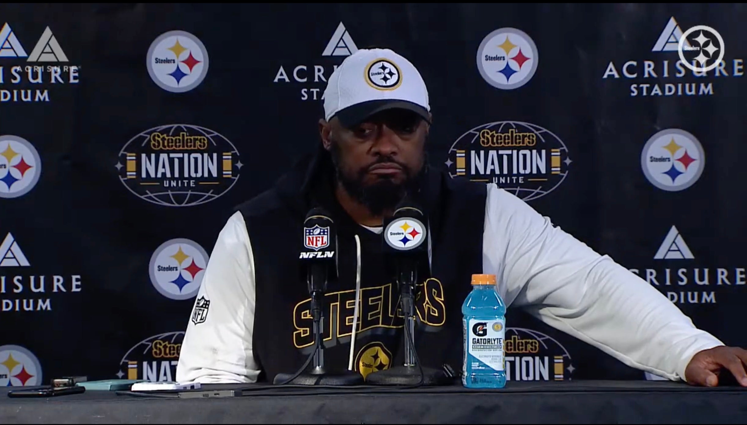 Pittsburgh Steelers head coach Mike Tomlin speaks to the media following 30-6 loss vs. Texans in playoffs, 1/12/26.