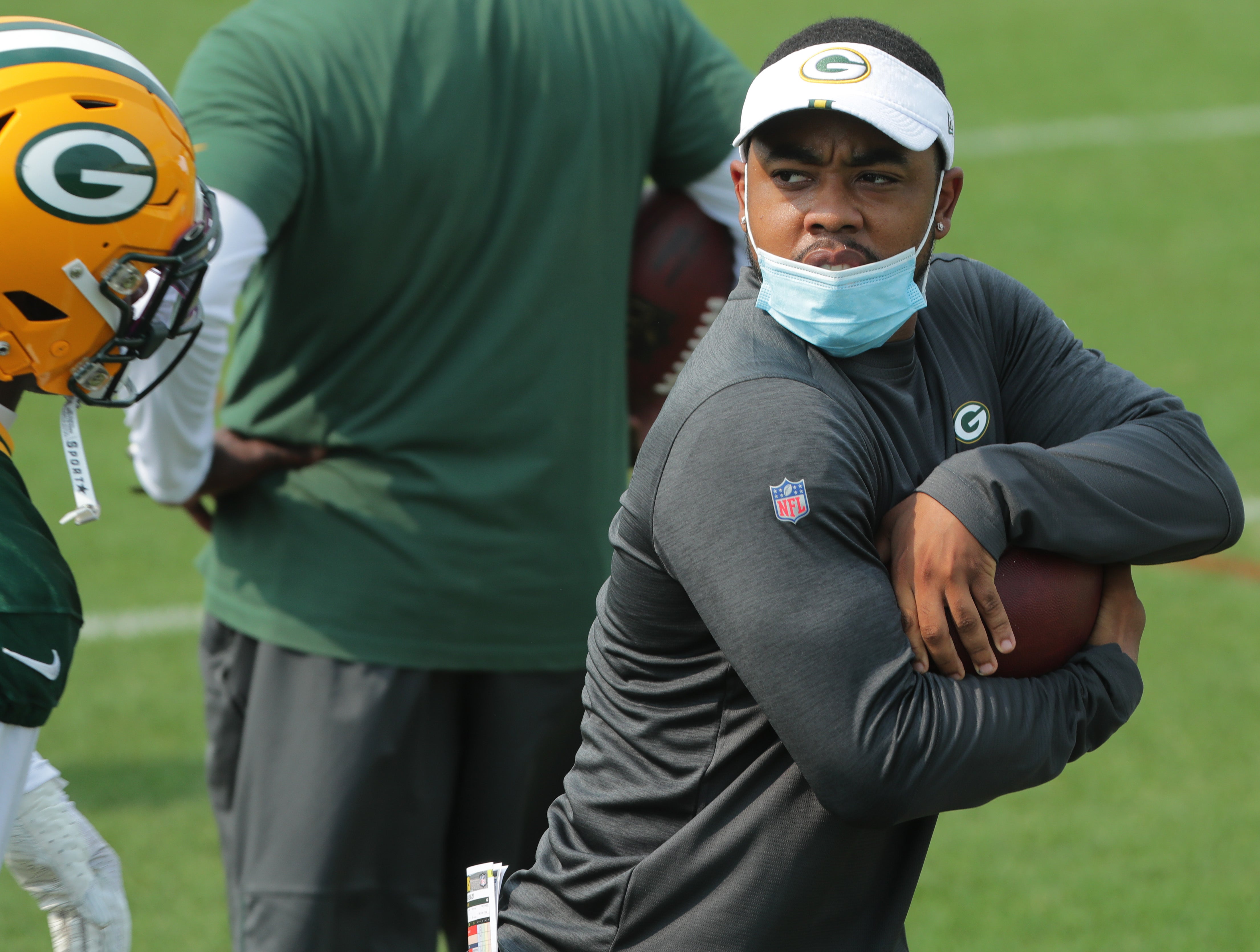 Aug 24, 2020; Milwaukee, WI, USA; Green Bay Packers defensive quality control coach Christian Parker is shown Monday, August 24, 2020 during the team's training camp in Green Bay, Wis.