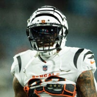 Dec 4, 2023; Jacksonville, Florida, USA; Cincinnati Bengals safety Nick Scott (33) warming up before the game against the Jacksonville Jaguars at EverBank Stadium.