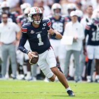 Auburn Tigers quarterback Payton Thorne (1) looks to pass as Auburn Tigers take on California Golden Bears at Jordan-Hare Stadium in Auburn, Ala., on Saturday, Sept. 7, 2024.
