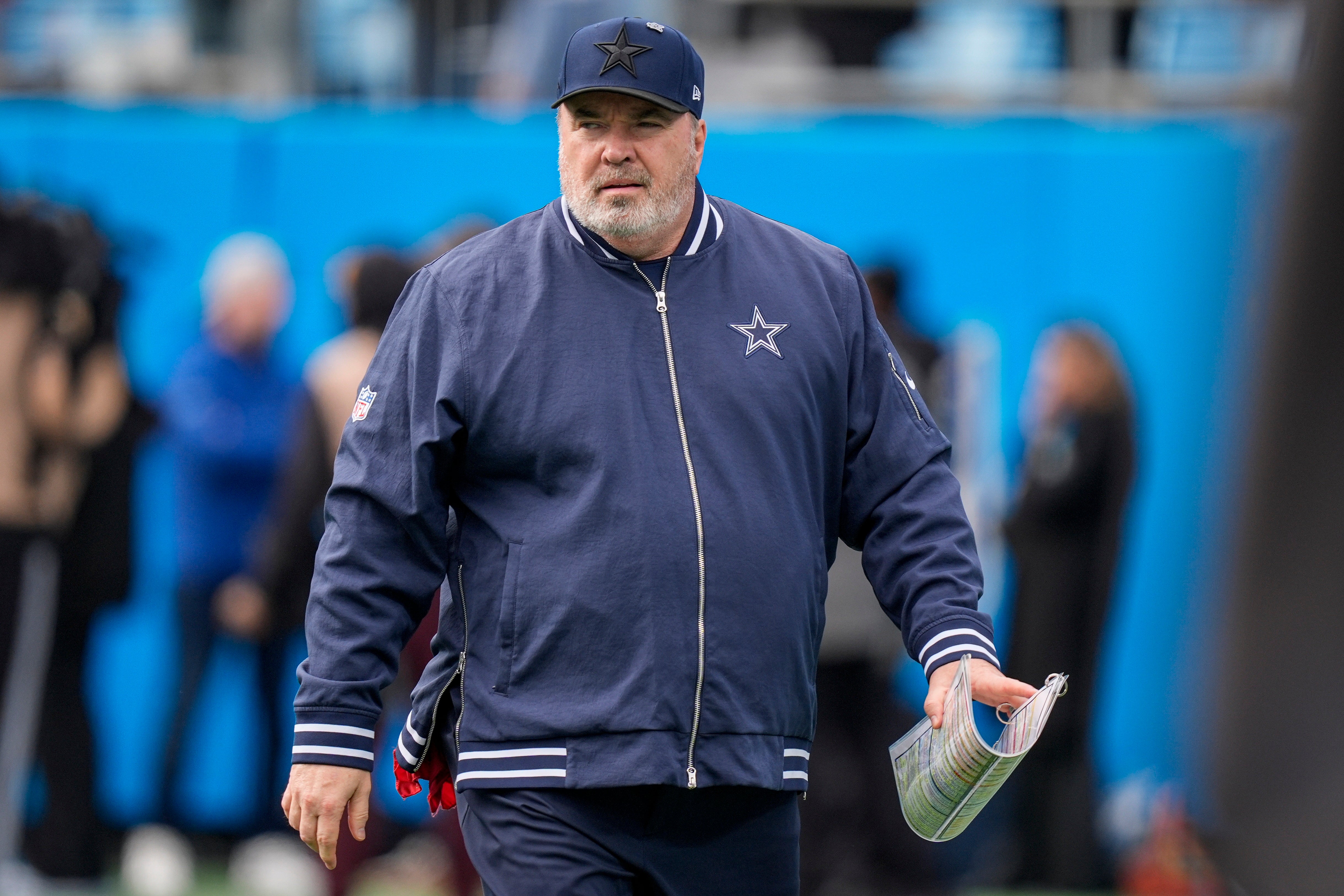 Dec 15, 2024; Charlotte, North Carolina, USA; Dallas Cowboys head coach Mike McCarthy during the first quarter against the Carolina Panthers at Bank of America Stadium.