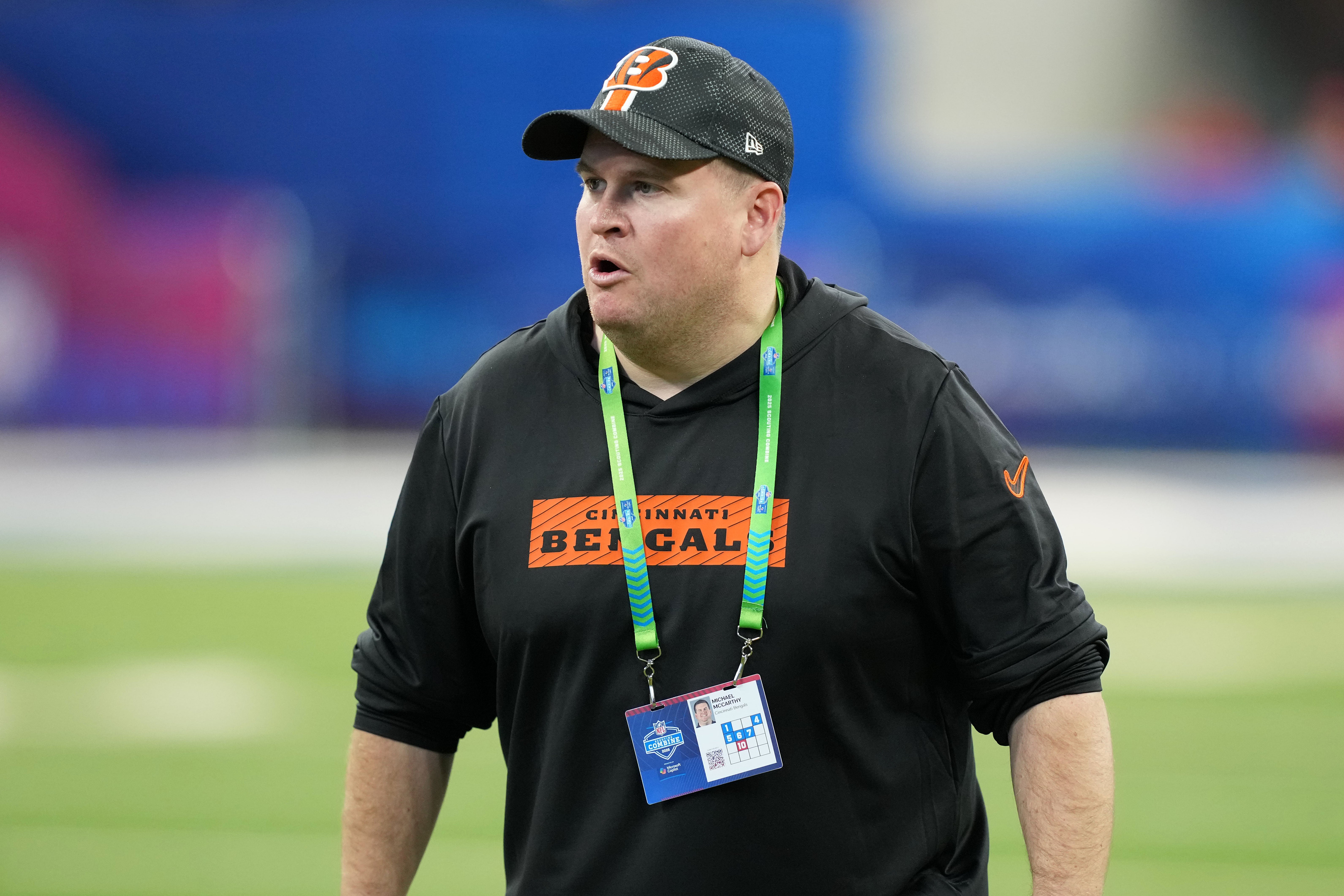 Mar 2, 2025; Indianapolis, IN, USA; Cincinnati Bengals Michael McCarthy during the 2025 NFL Combine at Lucas Oil Stadium.