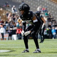 Apr 19, 2025; Boulder, CO, USA; Colorado Buffaloes cornerback DJ McKinney (8) during the spring game at Folsom Field. Mandatory Credit: Isaiah J. Downing-Imagn Images