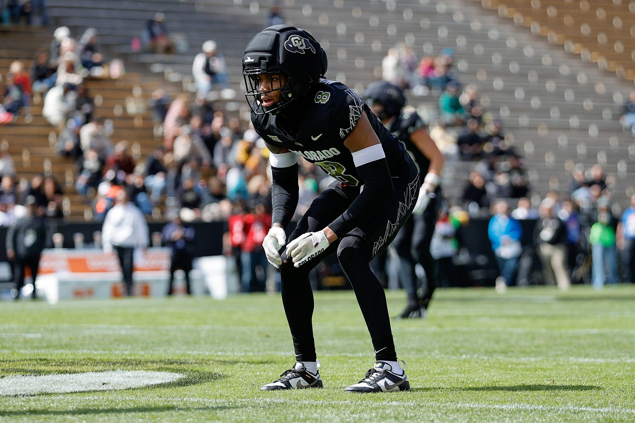 Apr 19, 2025; Boulder, CO, USA; Colorado Buffaloes cornerback DJ McKinney (8) during the spring game at Folsom Field. Mandatory Credit: Isaiah J. Downing-Imagn Images