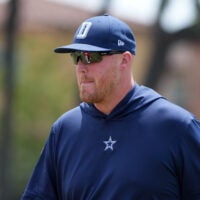 Jul 26, 2025; Oxnard, CA, USA; Dallas Cowboys quarterbacks coach Steve Shimko at training camp at the River Ridge Fields.