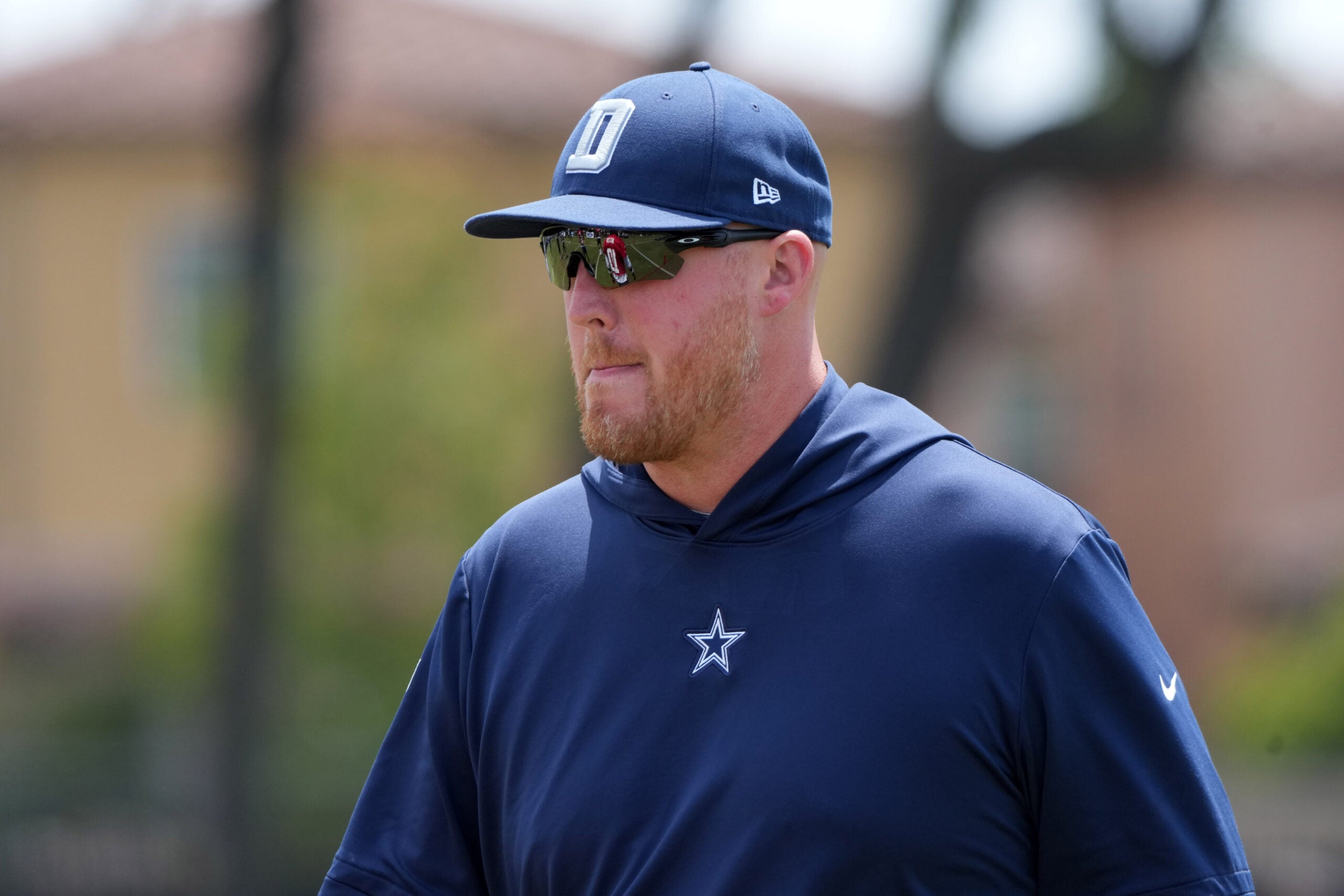 Jul 26, 2025; Oxnard, CA, USA; Dallas Cowboys quarterbacks coach Steve Shimko at training camp at the River Ridge Fields.