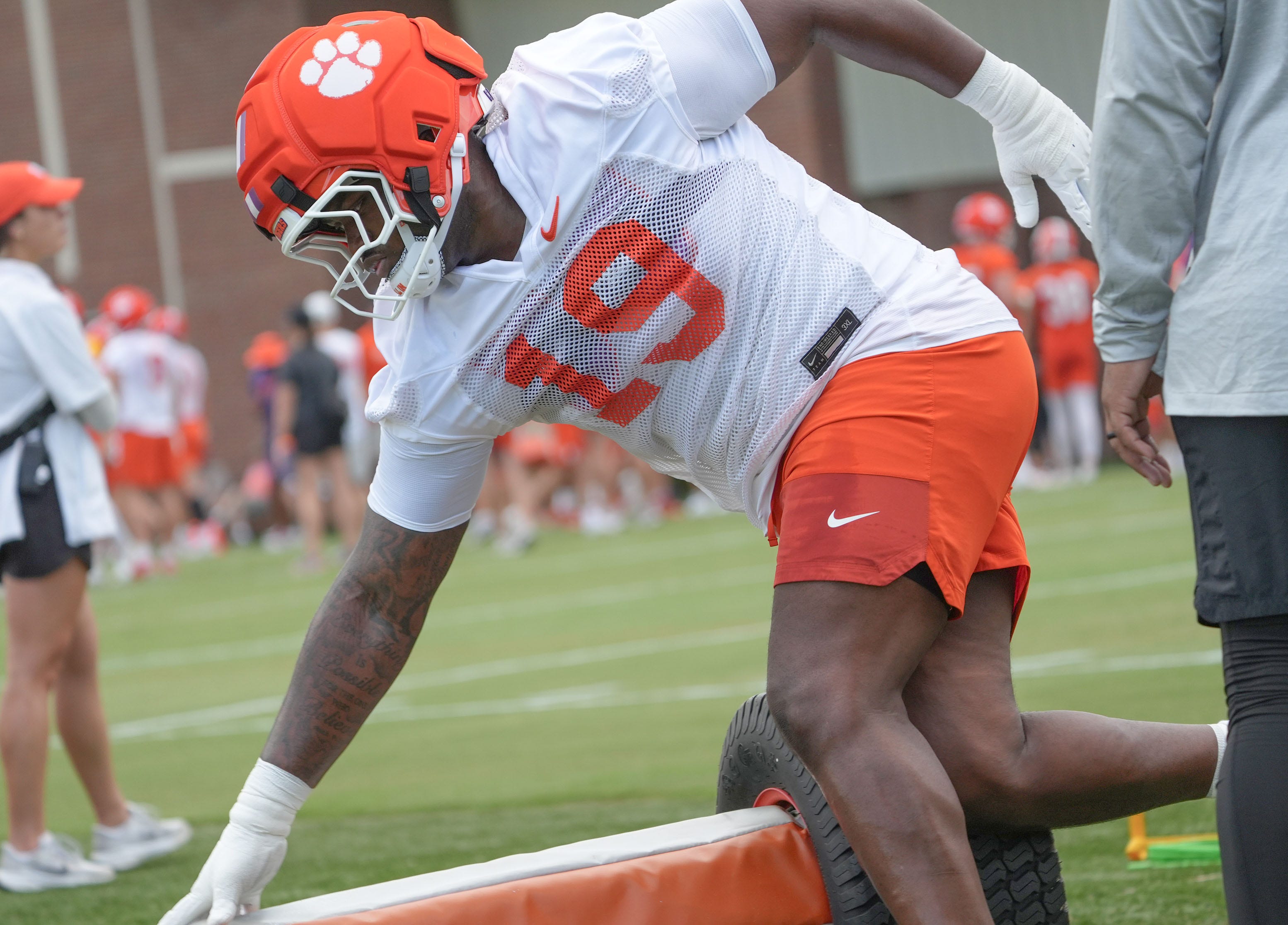 Clemson defensive lineman DeMonte Capehart (19) during Clemson football 2025 practice at the Allen N. Reeves Football Complex in Clemson, S.C. Friday, August 1, 2025.