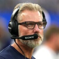 Aug 9, 2025; Inglewood, California, USA; Dallas Cowboys defensive coordinator Matt Eberflus watches from the sidelines against the Los Angeles Rams in the second half at SoFi Stadium.