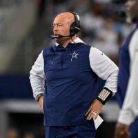 Aug 16, 2025; Arlington, Texas, USA; Dallas Cowboys defensive line coach Aaron Whitecotton during the game between the Dallas Cowboys and the Baltimore Ravens at AT&T Stadium.