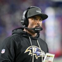 Sep 7, 2025; Orchard Park, New York, USA; Baltimore Ravens defensive coordinator Zach Orr on the sidelines before a game against the Buffalo Bills at Highmark Stadium.