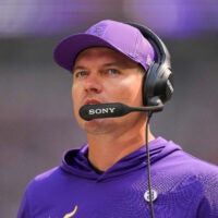 Sep 21, 2025; Minneapolis, Minnesota, USA; Minnesota Vikings head coach Kevin O'Connell on the sideline during the first half against the Cincinnati Bengals at U.S. Bank Stadium.