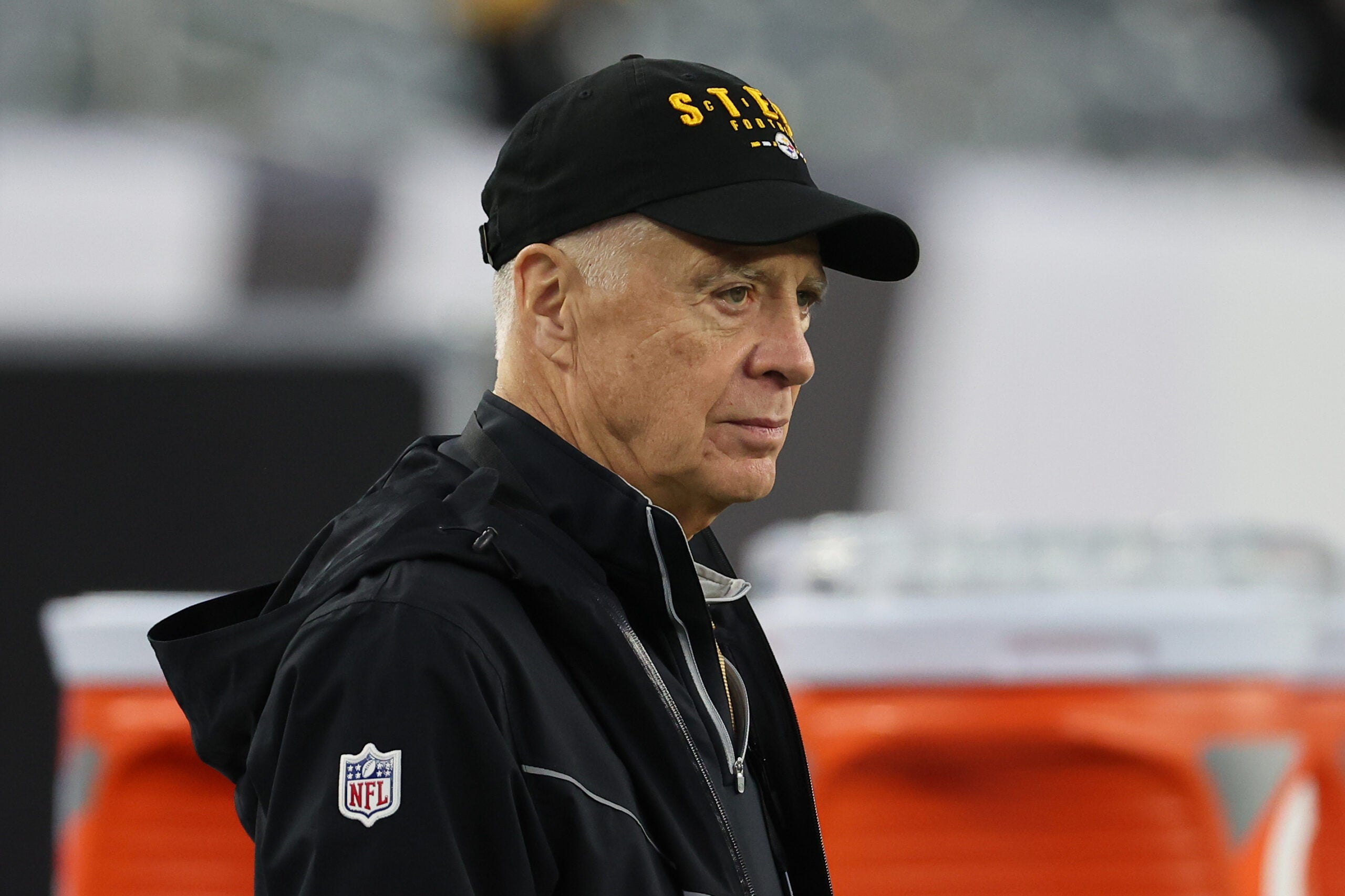 Oct 16, 2025; Cincinnati, Ohio, USA; Pittsburgh Steelers owner and team president Art Rooney II looks on during warmups before the game against the Cincinnati Bengals at Paycor Stadium.