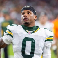 Oct 19, 2025; Glendale, Arizona, USA; Green Bay Packers wide receiver Matthew Golden (0) against the Arizona Cardinals at State Farm Stadium.