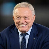 Nov 3, 2025; Arlington, Texas, USA; Dallas Cowboys owner Jerry Jones talks before the game against the Arizona Cardinals at AT&T Stadium.