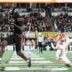 Louisville Cardinals wide receiver Chris Bell (0) got close to the end zone but officials ruled against his touchdown after a replay review as the Cards take on Clemson in the first half at L&N Stadium Friday, Nov. 14, 2025.