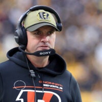 Nov 16, 2025; Pittsburgh, Pennsylvania, USA; Cincinnati Bengals head coach Zac Taylor looks on during the second half at Acrisure Stadium.