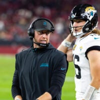 Jacksonville Jaguars head coach Liam Coen quarterback Trevor Lawrence vs. Buffalo Bills Wild Card matchup