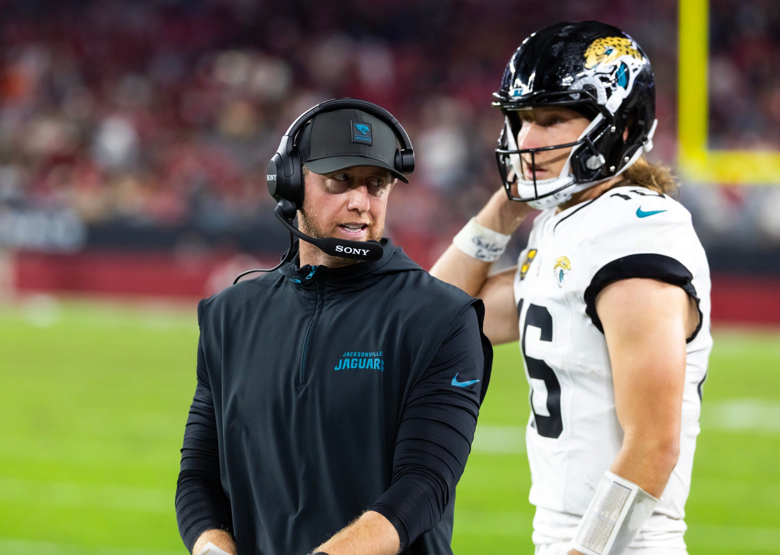 Jacksonville Jaguars head coach Liam Coen quarterback Trevor Lawrence vs. Buffalo Bills Wild Card matchup