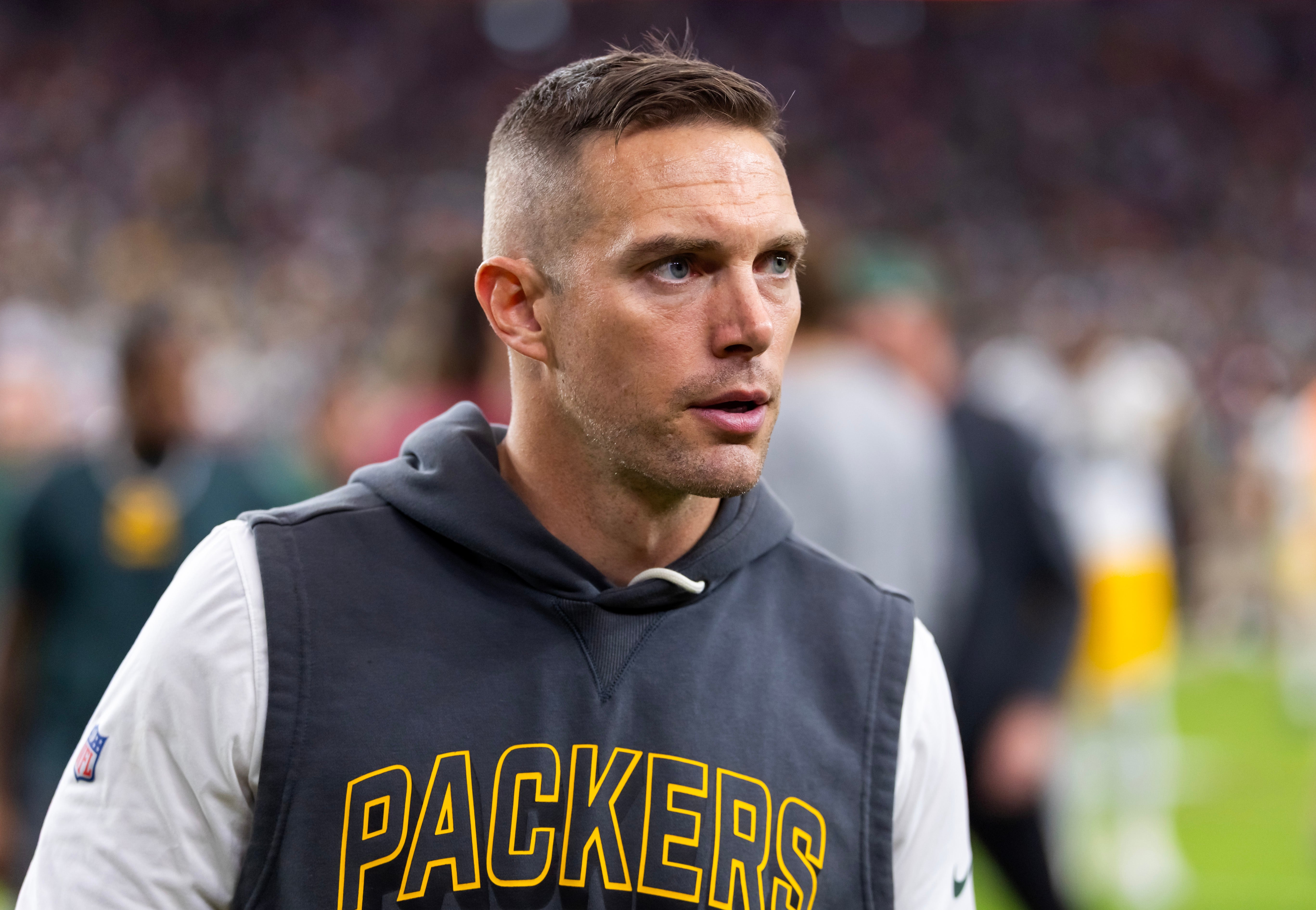 Oct 19, 2025; Glendale, Arizona, USA; Green Bay Packers defensive backs coach Ryan Downard against the Arizona Cardinals at State Farm Stadium.
