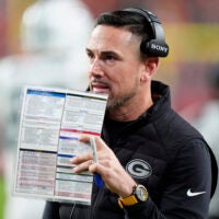 Dec 14, 2025; Denver, Colorado, USA; Green Bay Packers head coach Matt Lafleur stands on the sidelines during the fourth quarter against the Denver Broncos at Empower Field at Mile High.