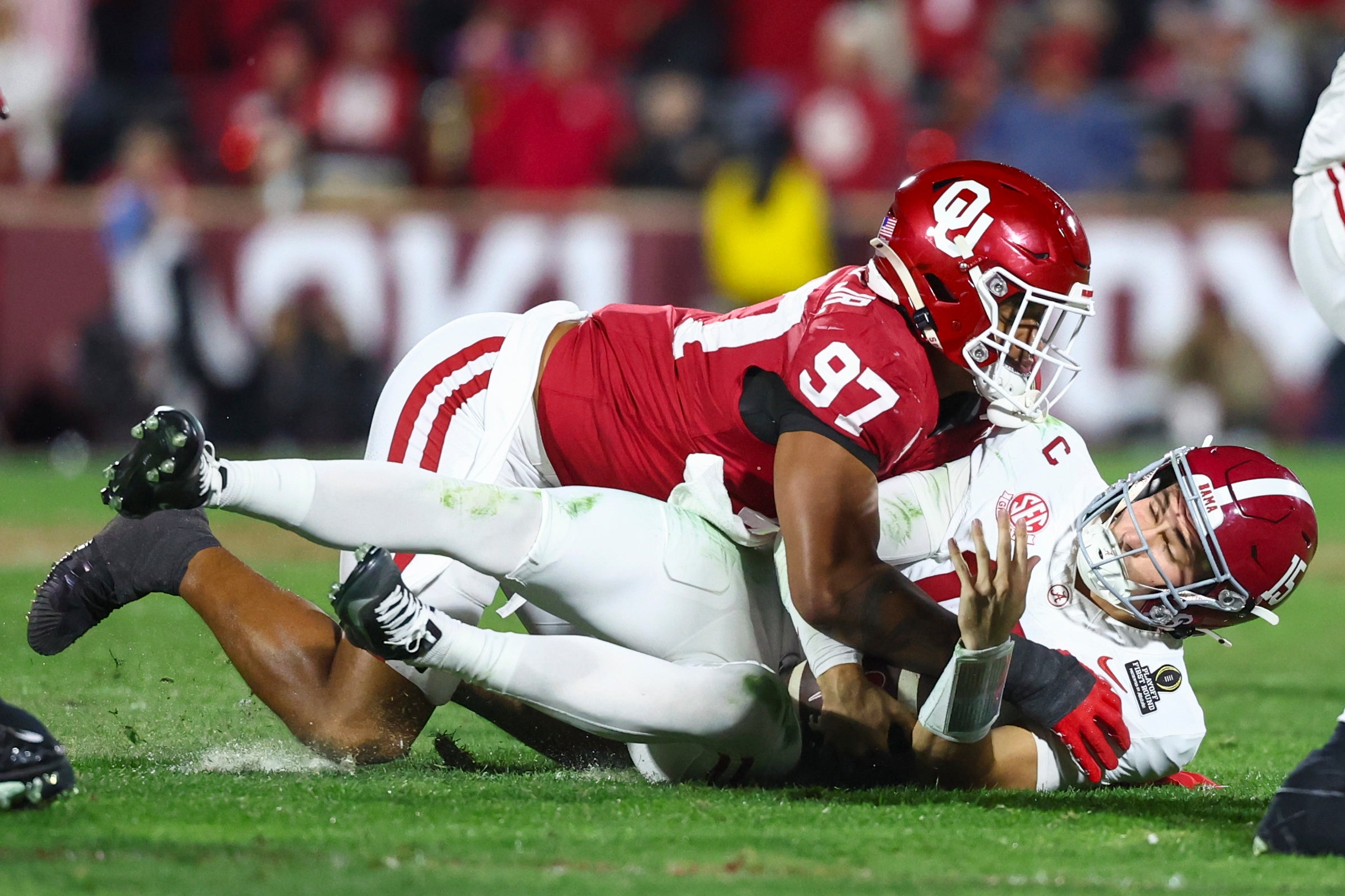 Oklahoma Sooners defensive end Marvin Jones Jr. Shrine Bowl practice
